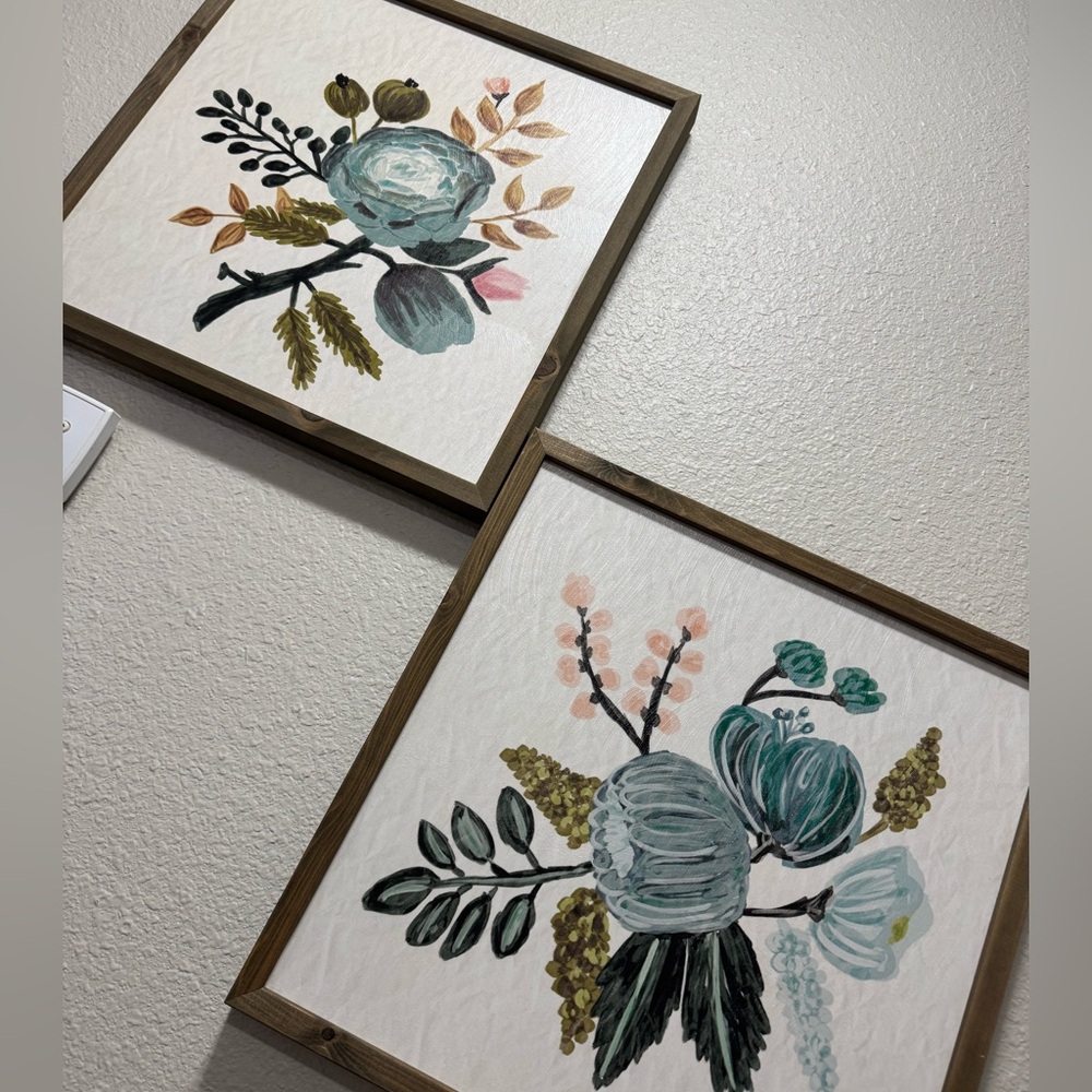Floral Wall Art Set with Teal and Green Accents